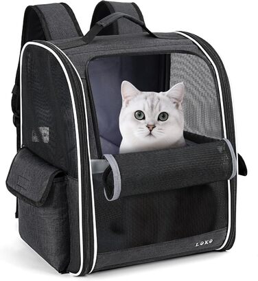 Рюкзак для собак та котів середніх та маленьких порід (2-8 кг), рюкзак-переноска з сіткою для прогулянок, подорожей, відпочинку на природі (чорний) M Чорний