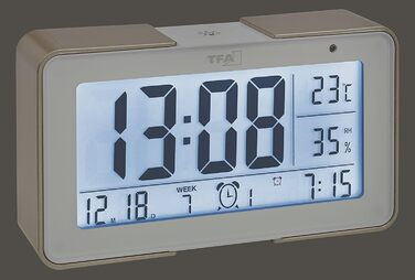 TFA Dostmann 60.2540 Radio Alarm Clock Melody with various alarm tones (champagne color with batteries)