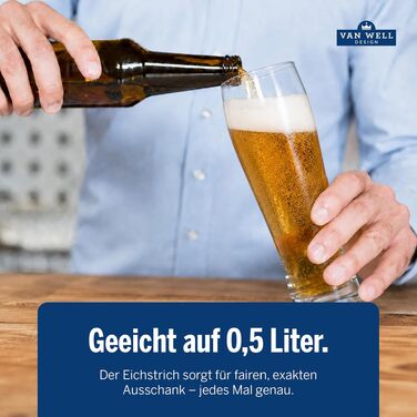 Набір пивних келихів Van Well Willibecher 0,5 л, 12 шт — місткі склянки Pint преміум-якості для гастрономії, підходять для посудомийки