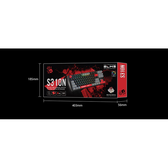 Ігрова механічна клавіатура Bloody S310N TKL RGB Red 1ms