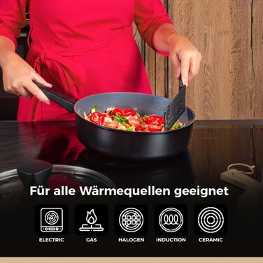 Набір сковорідок Be Living Delight 4 шт. (20/24/28 см + Вок 28 см з кришкою), антипригарне покриття з кераміки, для індукційних плит, без PTFE та PFOA, чорний