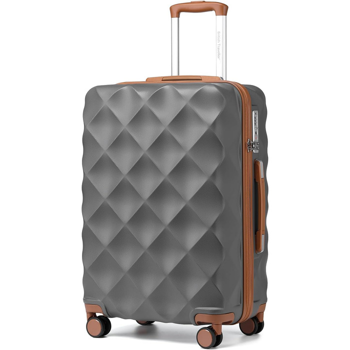Чохол валіза British Traveller Hartschalenkoffer Groß, 74.5 x 49 x 30.5 см, сірий, з TSA-замком та 4 колесами для подорожей та бізнесу