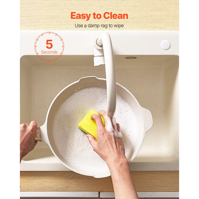 Набір посуду VEVOR 17 предметів з нержавіючої сталі з антипригарним покриттям, індукційні каструлі та сковорідки з кришками, для кухні, кемпінгу та приготування їжі (білий)