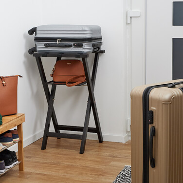 Relaxdays Black Suitcase Stand with Storage