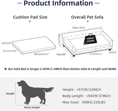 Софа для собак BingoPaw Luxus XXL: зручна лежанка для великих собак з м'яким кріслом та спинкою, сірого кольору, 120x74x40 см