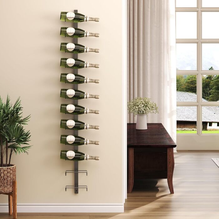 Wall-mounted wine rack for 12 wine bottles, removable wine storage organizer, wall mount, wine bottle display holder, towel rack, used as one or four, for kitchen, bar, or wine cellar.