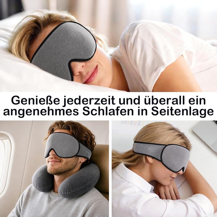 Маска для сну INNELO 3D з повним блокуванням світла та захистом слуху, ультрам'яка для чутливих очей, для чоловіків та жінок, сіра