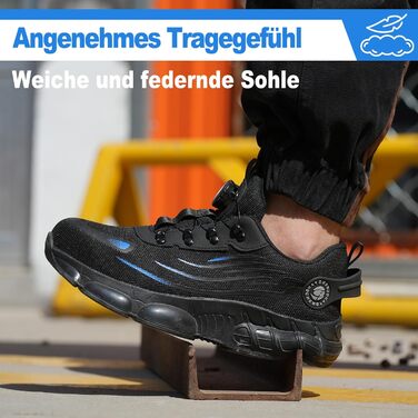 Черевики робочі чоловічі S3 з пружинним закриттям - Легкі робочі черевики жіночі з металевим підноском, неслизькі, спортивні кросівки для роботи та повсякденного використання 44 EU A881, блакитні