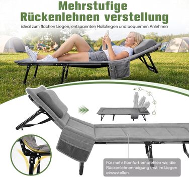 Ліжко туристичне розкладне Sekey XXL 190x71x35 см, сіре з подушкою - для кемпінгу, риболовлі, міцний сталевий каркас, Oxford тканина