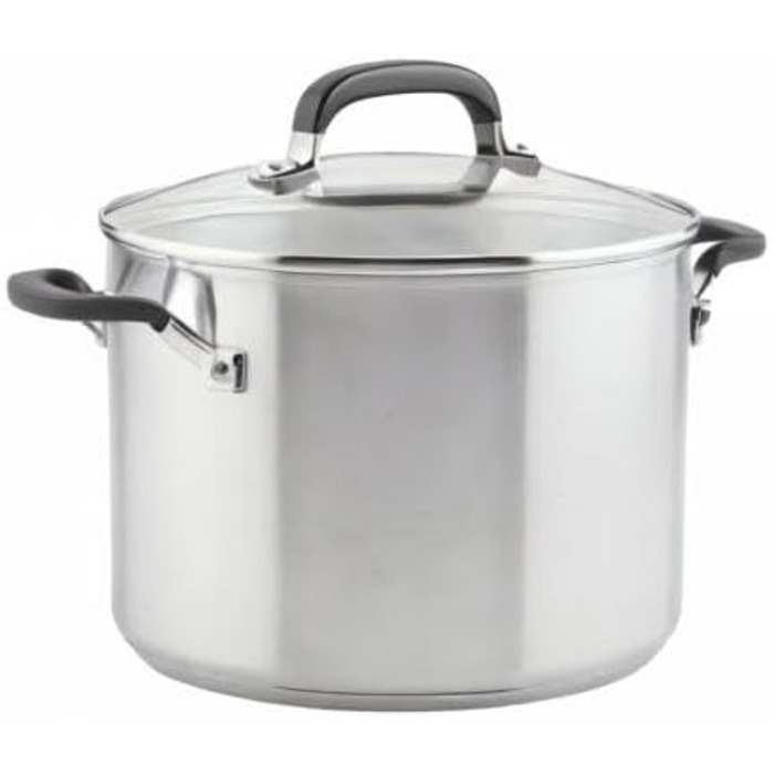 Набір кухонного посуду KitchenAid з нержавіючої сталі, 10 предметів, шліфований нержавіюча сталь (каструля 8 літрів)