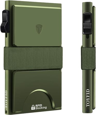 Чоловічий гаманець TOYFID з відділом для AirTag, 12 слотів для карток, відділенням для грошей, RFID захистом, кнопкою виштовхування, алюміній, зелений