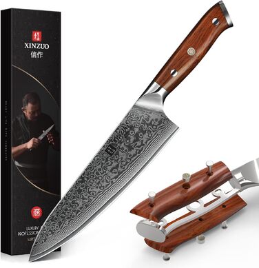 XINZUO 21cm Damascus Chef's Knife - 67 Layer Damascus Steel Gyuto Knife for Meat, Fish & Vegetables - Professional Handcrafted Kitchen Knife with Ergonomic Rosewood Handle