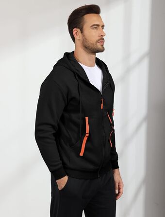 Худі Aulemen чоловіче з блискавкою, з довгим рукавом, спортивна куртка, Slim Fit, з капюшоном, з кількома кишенями, для повсякденного носіння та спорту (Чорний, XXL)