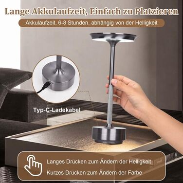 LED настільна лампа Rosnek з бездротовим живленням, 3 режими температури, регулювання яскравості, USB-C, для дому та вулиці (2 шт.)