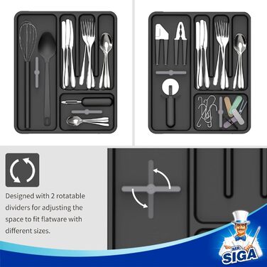 MR.SIGA Expandable Cutlery Box for Drawers, Utensil Holder Kitchen, Adjustable Cutlery Organizer for Cutlery, Kitchen Gadgets and Cooking Accessories, Black