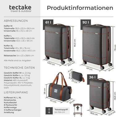 Набір валіз tectake® 13-TLG: 3 твердокорпусні валізи з колесами та дорожня сумка, замок TSA, антрацит