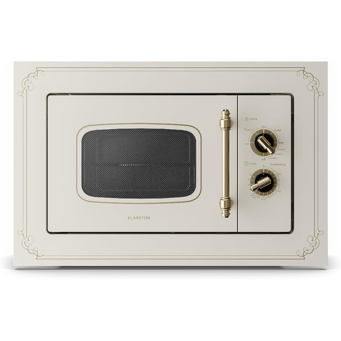 Мікрохвильова піч Klarstein Victoria 20 - вбудована, 20 л, 800 Вт, гриль 1000 Вт, нержавіюча сталь, з рамкою, кремовий колір