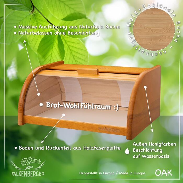 Brotbox FALKENBERGER з буку, 38x28x18 см, XL, традиційна, ручної роботи (Мед)