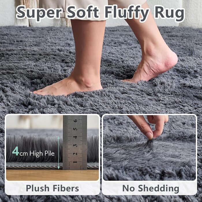 Килимок CHOSHOME для спальні, вітальні: м'який, сучасний, з високим ворсом, антиковзаюча підкладка, для дитячої кімнати, шэггі, сірий, 90x150 см