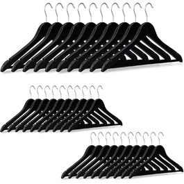 Набір вішалок для одягу Relaxdays, 30 шт., дерев'яні, для штанів, спідниць, суконь, курток, сорочок, з обертовим гачком, чорні, 22,50 x 44,50 x 1,00 см