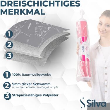 Чохол для прасувальної дошки Silva 140x50 см, 100% бавовна з шаром 5 мм піни, терморефлексія, антиковзаюча поверхня, легкий у догляді. Підходить для парових прасувальних дощок, станцій та універсальних дощок. Сірий (XL)