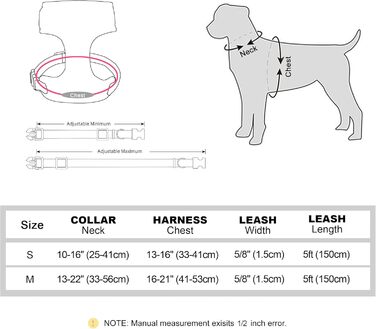 Didog Sweet Collar Harness and Leash Set for Small Dogs, Adjustable Collars and Leashes with Bow Tie, Breathable Soft Mesh Padding for Small Dogs When Walking, Pink, S