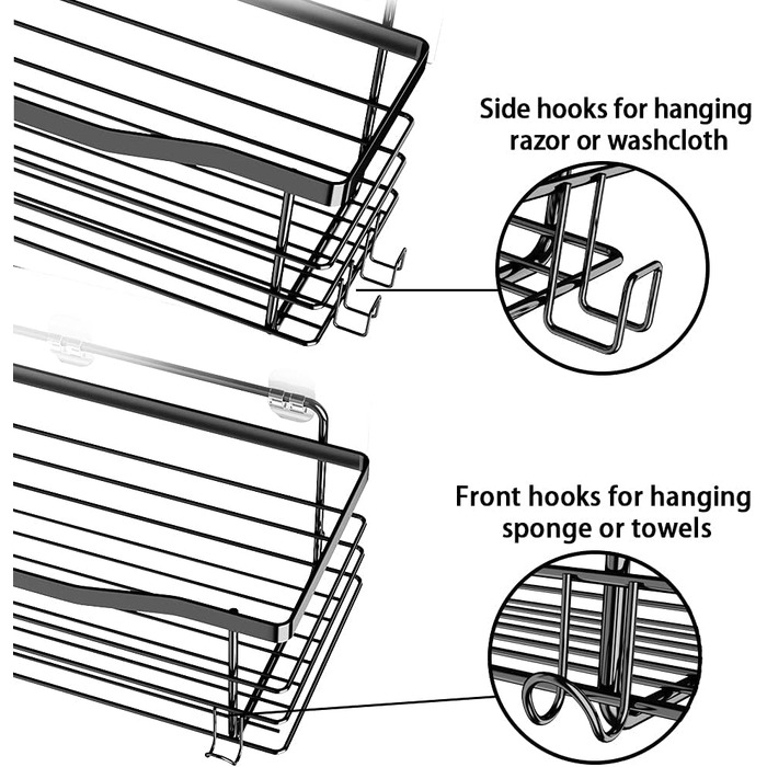 Набір душових корзин з полицями та гачками Orimade (3 шт., чорний) - нержавіюча сталь SUS304, без свердління
