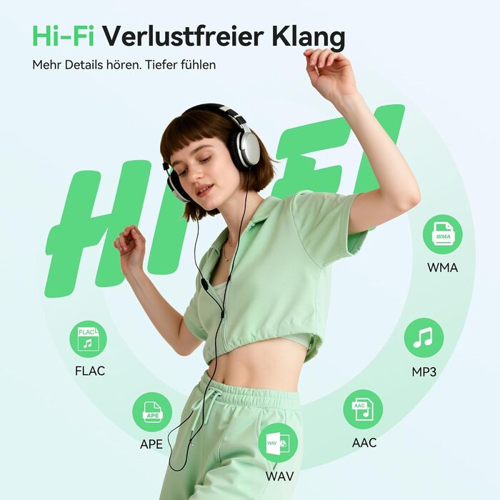 MP3 плеєр AGPTEK з Bluetooth, 1.8-дюймовий дисплей, вбудований динамік, FM-радіо, HiFi звук, підтримка карт пам'яті до 128 ГБ (Чорний)