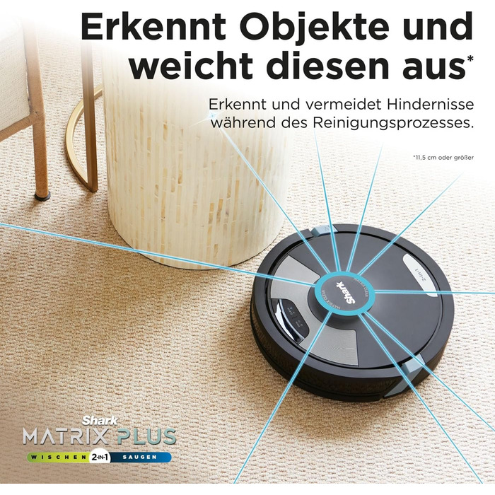 Робот-пилосос Shark Matrix Plus 2-в-1 з функцією миття та самостійною станцією, самоочищення, для шерсті тварин, килимів та твердих підлог, 14,5 см, чорний