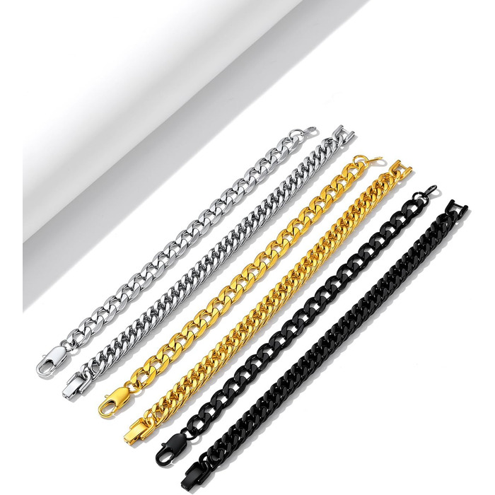 Набір браслетів для чоловіків Richsteel з нержавіючої сталі, 3 шт. (Чорний/Сталь/Золото), 9/8/4 мм, довжина 19/21/23 см, для подарунка