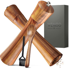Wooden Salt and Pepper Grinder Set, Very Large (25.5 cm) | Spice Grinders with Durable Ceramic Grinder | Extra Filling Spoon and Cleaning Brush | Set with Pepper and Salt Mills