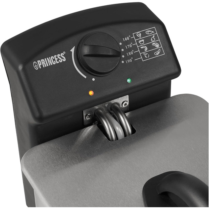 Princess Fritteuse – 2000 Watt, 4 Liter capacity, 800 g filling quantity, 4 people, thermostat, Cold Zone 182642, 01.182642.01.001, Silver