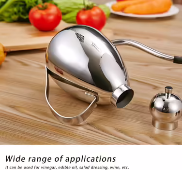 Topyond 1L Olive Oil Dispenser, 304 Stainless Steel Oil Bottle with Handle, Multifunctional Container, Suitable for Storing Vinegar and Oil, Kitchen Tool