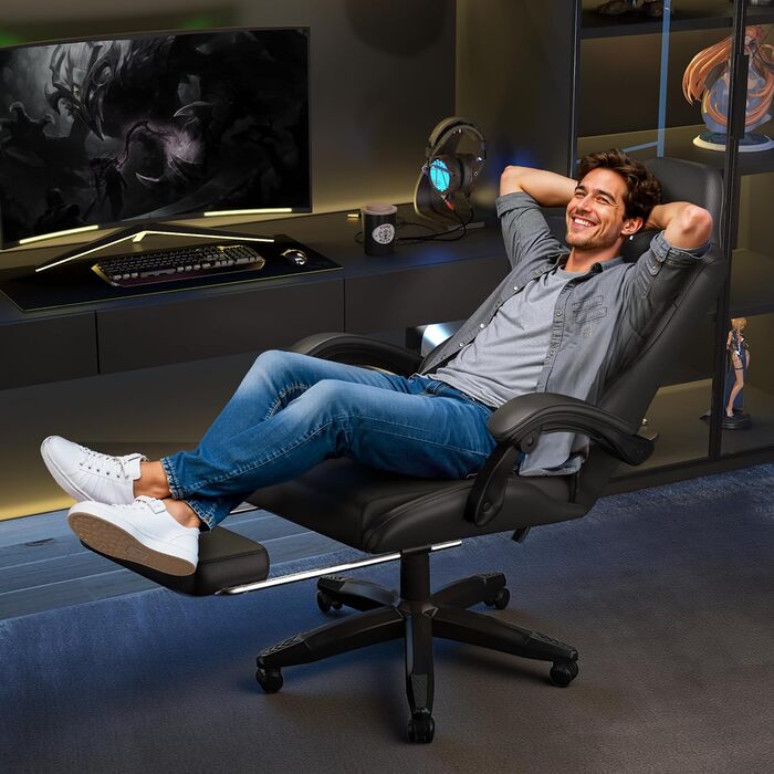 Ігрове крісло Bigzzia Ergonomic Gaming Stuhl з підніжкою та функцією масажу, чорне