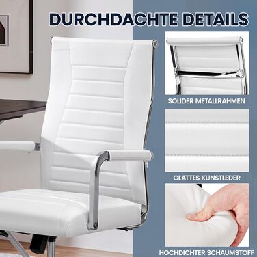 Офісне крісло Yaheetech з підлокітниками, офісний комп'ютерний крісло для начальника, стілець для роботи з високою спинкою, білий, до 136 кг
