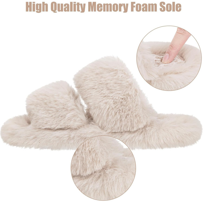 Жіночі тапочки з м'якою підкладкою, антиковзні, теплі, пухнасті, відкриті, для дому та вулиці, розмір 36/37 EU, 2 кольори