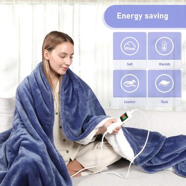 Електрична ковдра Qieryun з автовимкненням, 130x180 см, 10 режимів нагріву, таймер, захист від перегріву, фланель, для дому та офісу (Небесно-блакитний, 150 x 180 см)