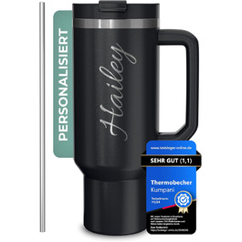 Personalized Insulated Tumbler - 40oz Custom Engraved Travel Mug with Lid & Straw - Leakproof, BPA-Free - White & Black