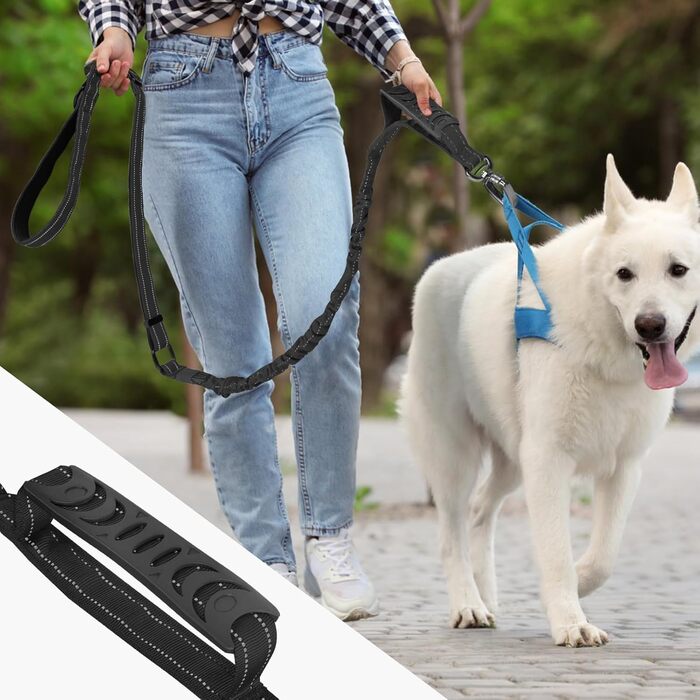 Міцна тактична повідок для собак Chioratree для середніх та великих собак, амортизуюча повідок-банджі з 2 м'якими ручками, страхувальний ремінь для авто, світловідбиваюча повідок для собак, Рожевий (1.2м-1.8м, Чорний)