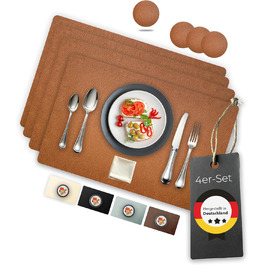 Garnier® Leather Placemats – Set of 4 – Washable, Sustainable, and Non-Slip – High-Quality Recycled Leather, Made in Germany (Bison)