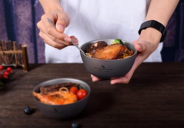 iBasingo Titan Bowl Rice Soup Cup Outdoor Camping Dinnerware 350ml Lightweight Double-Walled Round Bowl Tableware for Travel Hiking Home Ti1094T 350ml -Ti1094t