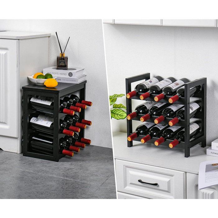 Wine Rack for 24 Bottles, Bottle Rack with 6 Tiers, Bamboo Wine Stand for Cellar, Bar and Kitchen, Living Room, Bottle Rack 41 x 24 x 81 cm, Black