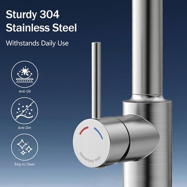 Кухонний змішувач SREWOHS PRO з висувним виливом, 360° обертання, 4 режими розпилення, однорідний, високий вилив, ABS-насадка для кухонної мийки, проста установка (сучасний дизайн)