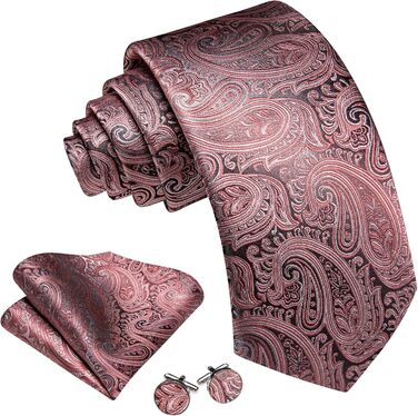 Шовкова краватка Paisley Barry.Wang з затискачем, хустинкою та запонками, рожево-сірий, для весілля, вечірки, ділового стилю