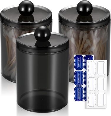 Організатор для косметики Gaomoeny, 3 шт. скляні аптечки для ватних паличок, бавовняних дисків, зубної нитки, косметичних спонжів, шпильок для волосся, чорний колір