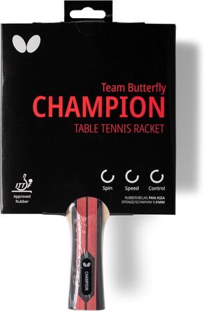 Стіл тенісний ракетковий набір Butterfly Champion | Професійний ракетковий набір для досвідчених гравців | ITTF, Чорний, Червоний, Конкав