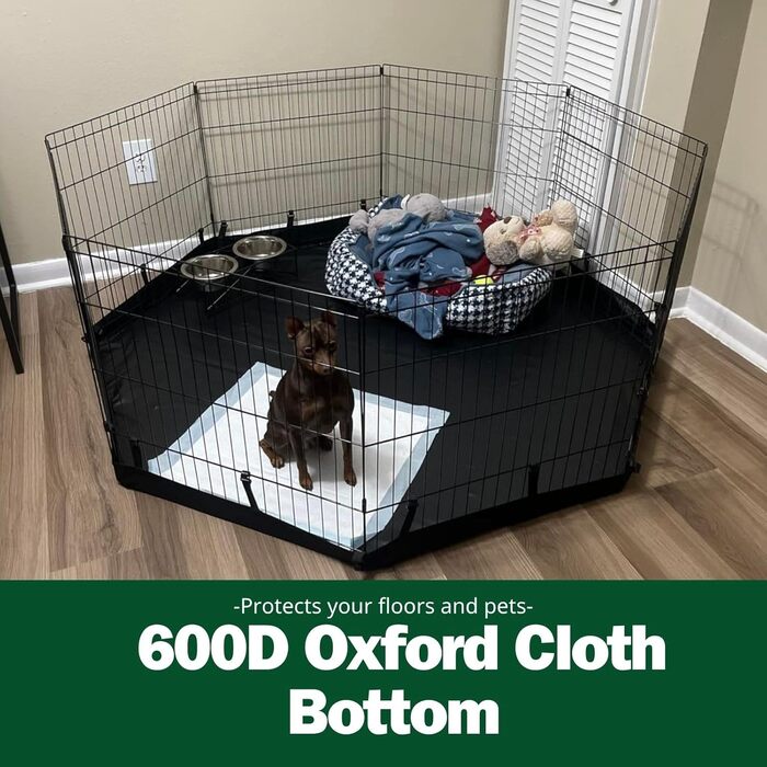 Клітка-загончик для собак PJYuCien, 8 панелей, 61 см, для дому, з підлогою, металева, складна, для цуценят, тренувальний загін, для малих тварин, чорна