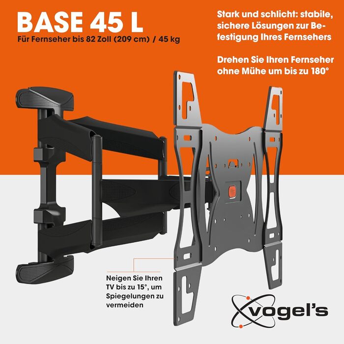 Настінна кріплення для телевізора Vogel's Base 45, 40-80 дюймів, до 45 кг, 180° обертання, нахил, VESA 600x400, сертифікована TÜV