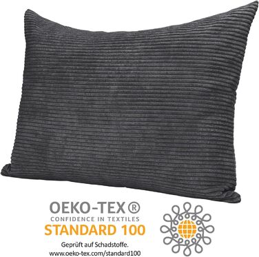 Подушка для дивана Selfitex XXL 60x80 см, антрацит, супер-м'яка з наповнювачем, велюровий чохол, декоративна велика подушка з широкого корду, сучасний дизайн