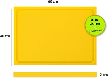 Дошка для нарізання Morleos, пластикова, стійка до деформацій, безпечна для ножів, з жолобком для соку, жовта, 60x40x2 см, для професійної кухні HACCP, підходить для посудомийної машини